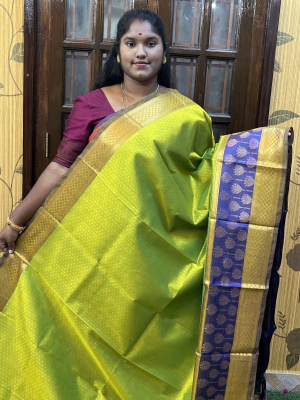 Silk Cotton Kuppadam Thousand Buttas L&S Border Kili Pachai And Royal Blue(SCKTBS14)