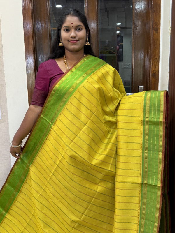 Silk Cotton Kalakshetra Kuppadam Border Lime Yellow And Parrot Green(SCKBK8)