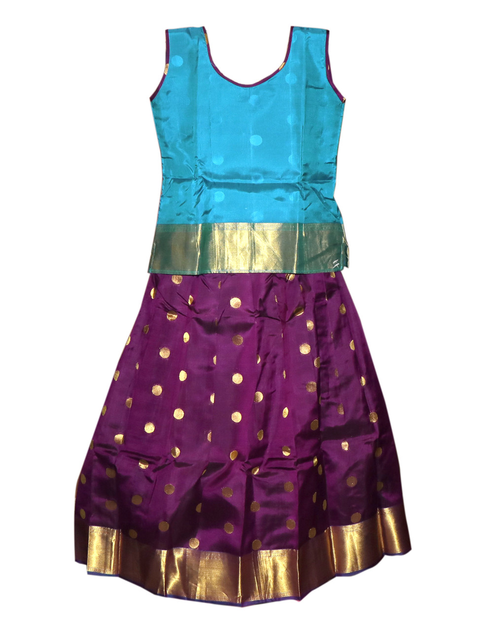 11"Yr"_Kids Pavadai Set Kanchipuram Silk Blue And Purple(KS11KP6)