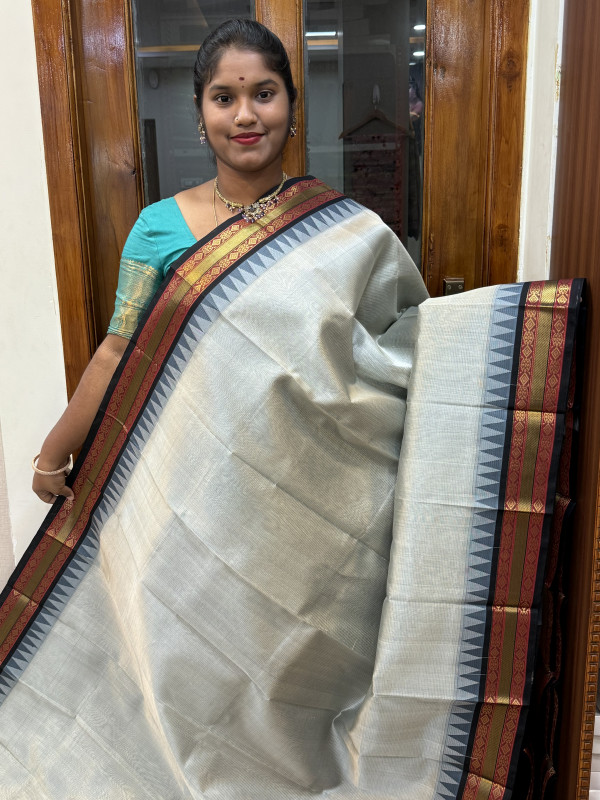 Silk Cotton Korvai Vairaoosi Ash Grey And Black(SCKVTB8)