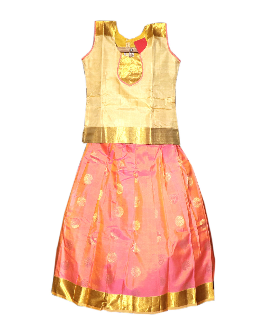11"Yr"_Kids Pavadai Set Kanchipuram Silk Off White And Baby Pink(KS11KP8)