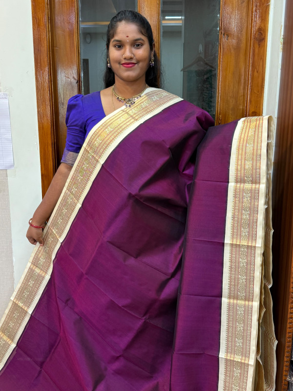 Silk Cotton Korvai Special Wine And Half White (SCKS09)