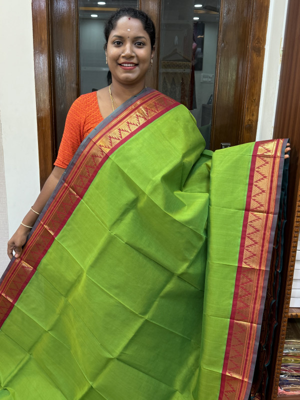 Silk Cotton Korvai Special Parrot Green And Maroon(SCKSS97)