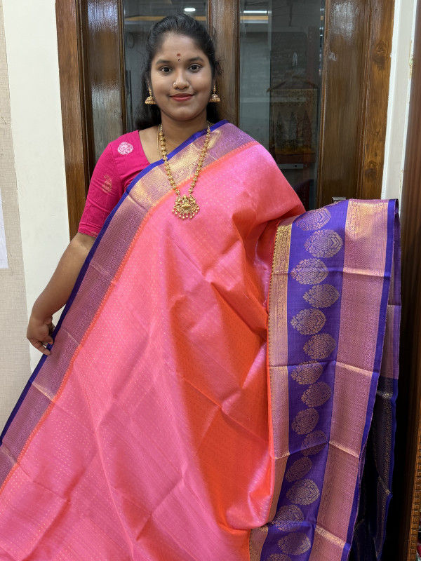 Silk Cotton Kuppadam Thousand Buttas L&S Border Peach Pink And Violet(SCKTBS23)