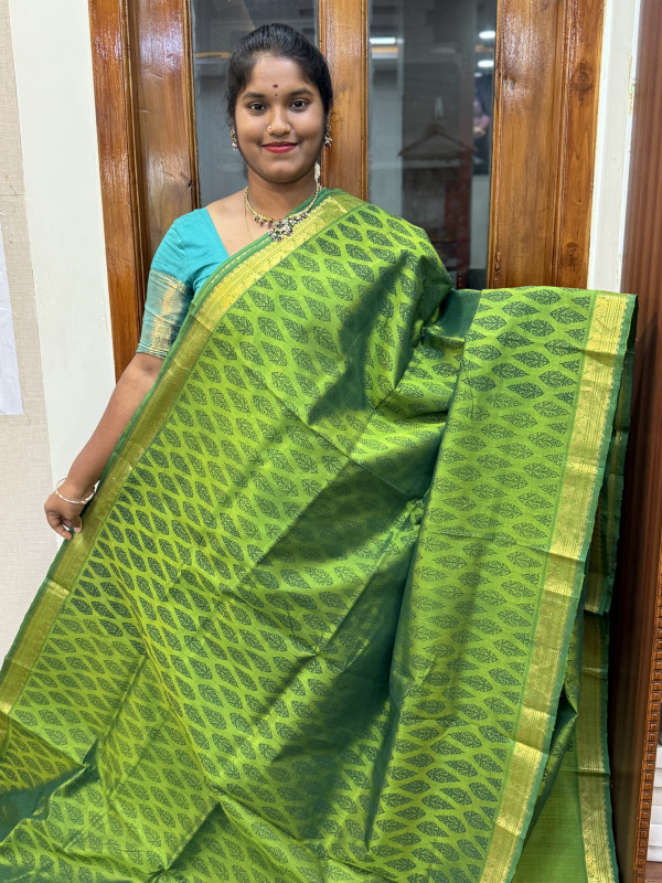 Silk Cotton Hand Block Print Self Colour Olive Green(SCHBP25)