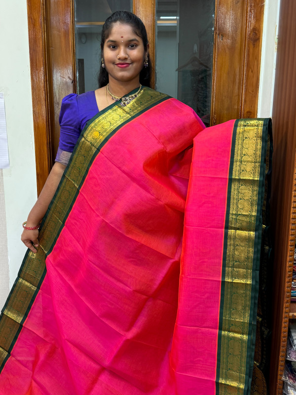 Silk Cotton Korvai Special Dual Shade Pink And Green (SCKS07)