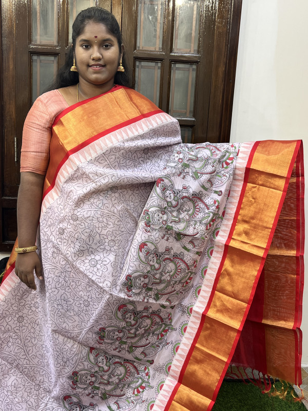 Silk Cotton Kuppadam Kalamkari Print Pastel Pink And Red(SCKKP44)