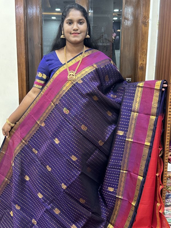 Silk Cotton Checked Buttas Violet And Red(SCRBPV71)