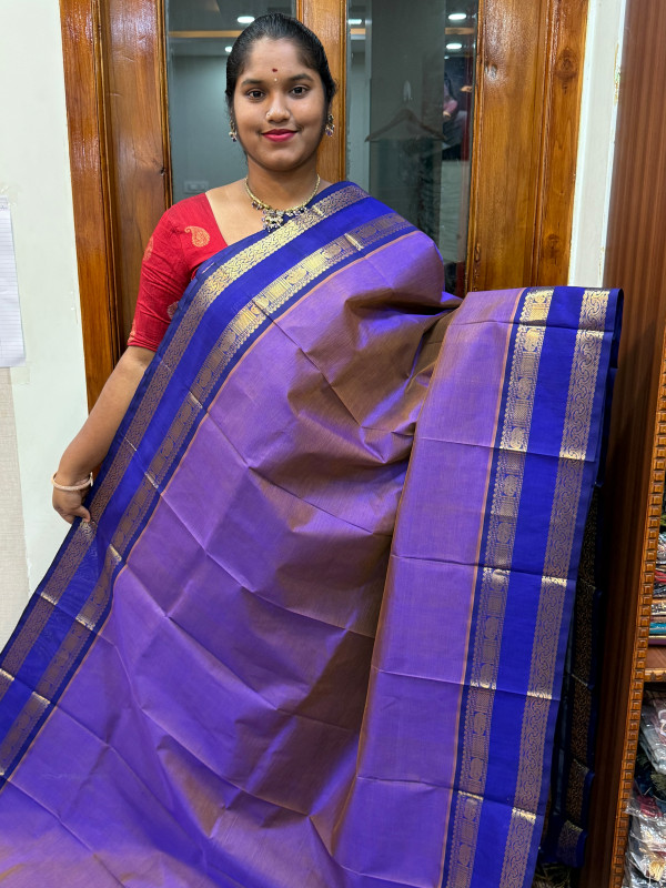 Silk Cotton Rettapet Border Dual Shade Violet And Violet (SCRB04)