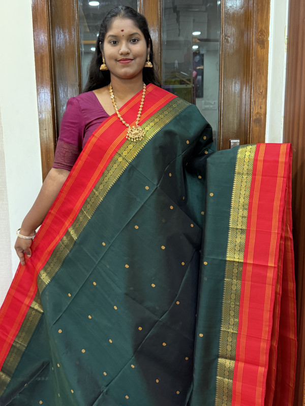 Silk Cotton Kalakshetra Kuppadam Border Bottle Green And Red(SCKBK3)