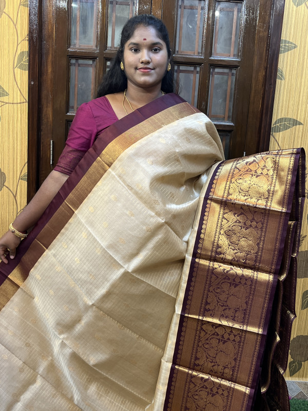 Silk Cotton Kuppadam Vairaoosi Buttas Pastel Sandal And Coffee Brown(SCKVB20)