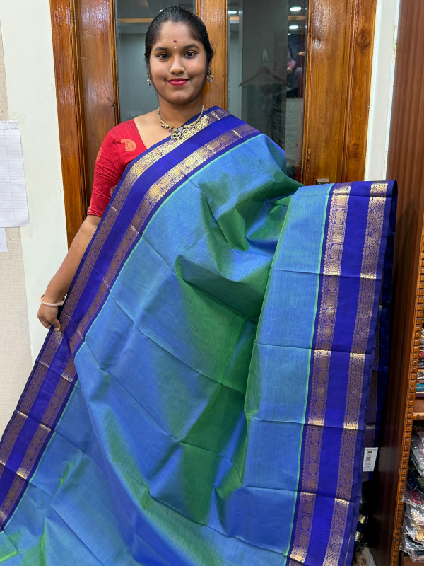 Silk Cotton Rettapet Border Peacock Blue And Violet (SCRB02)