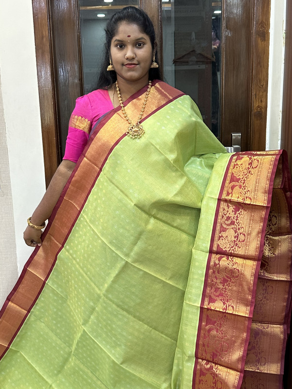 Silk Cotton Kuppadam Vairaoosi Buttas Apple Green And Onion Pink(SCKVB54)