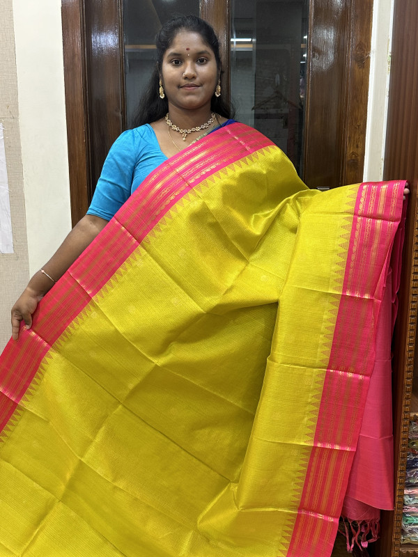 Silk Cotton Kuppadam Vairaoosi Buttas Lime Yellow And Pink(SCKVB30)