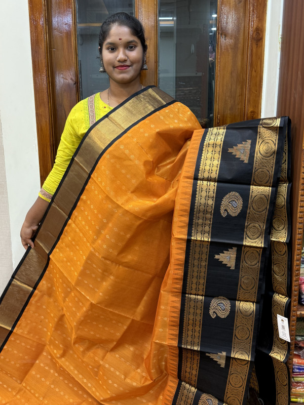 Silk Cotton Kuppadam Buttas Mustard Yellow And Black(SCKVB97)