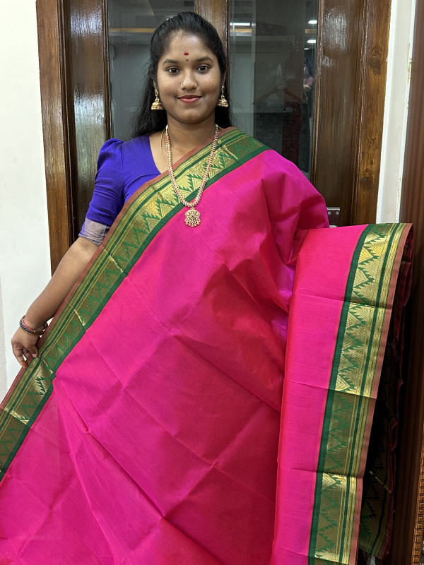 Silk Cotton Korvai Special Rani Pink And Green(SCKSS60)