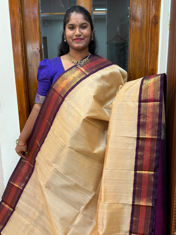 Silk Cotton Korvai Special Beige And Wine(SCKS16)