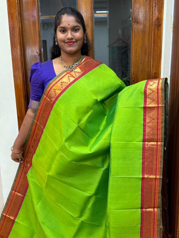 Silk Cotton Korvai Special Parrot Green And Rust(SCKS18)