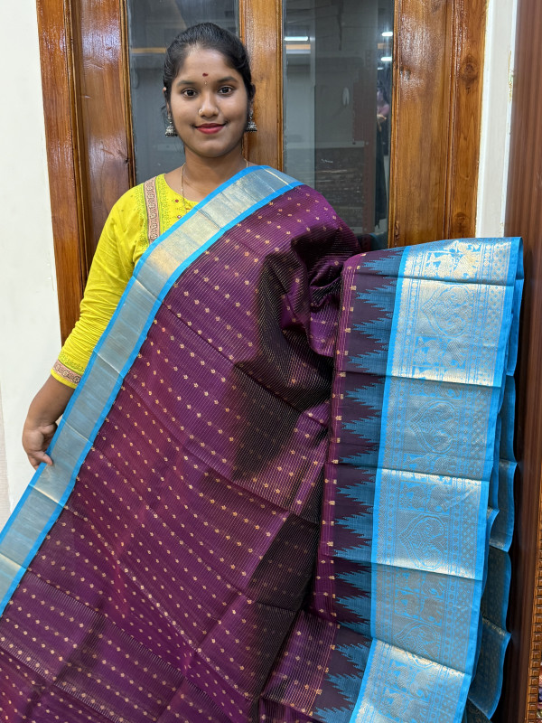 Silk Cotton Kuppadam Vairaoosi Buttas Wine And CS Blue(SCKVB85)