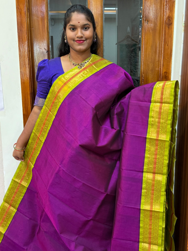 Silk Cotton Korvai Special Magenta And Olive Green(SCKS05)