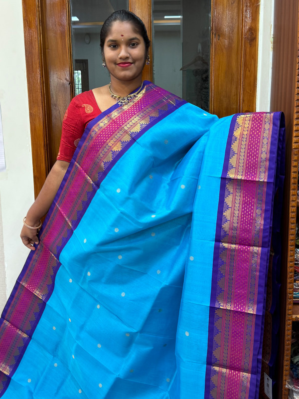 Silk Cotton Korvai Buttas Special Border CS Blue and Violet (SCKBSB07)