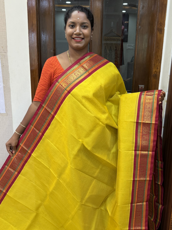 Silk Cotton Korvai Special Lime Yellow And Maroon(SCKSS90)