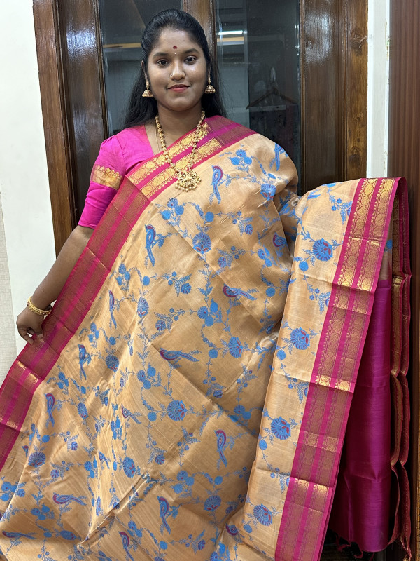 Silk Cotton Kuppadam Kalamkari Print Sandal And Dual Shaded Pink(SCKKP63)