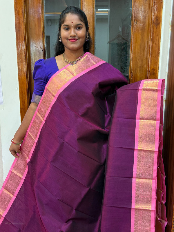 Silk Cotton Korvai Special Parrot Wine And Baby Pink (SCKS19)