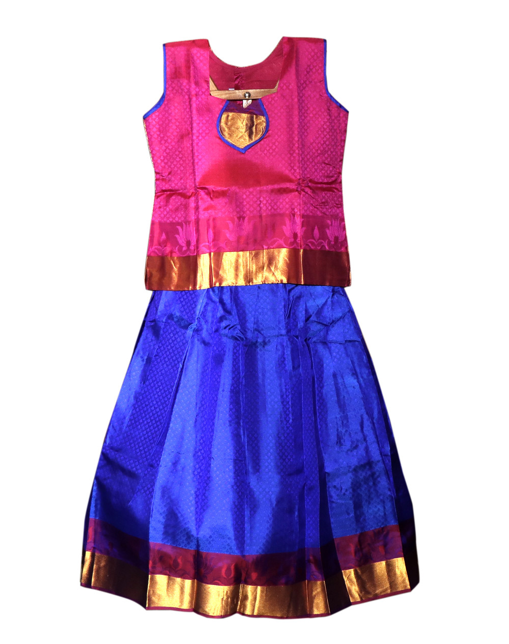 11"Yr"_Kids Pavadai Set Kanchipuram Silk Pink And Royal Blue(KS11KP4)