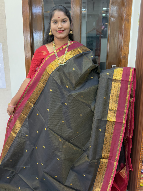 Silk Cotton Vairaoosi Buttas Black And Red(SCVB1)