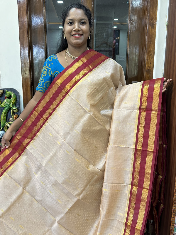 Silk Cotton Korvai kattam Buttas Temple Border Off White And Maroon(SCKKBTB6)