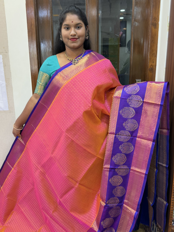 Silk Cotton Kuppadam Thousand Buttas L&S Border Shaded Pink And Violet(SCKTBS26)