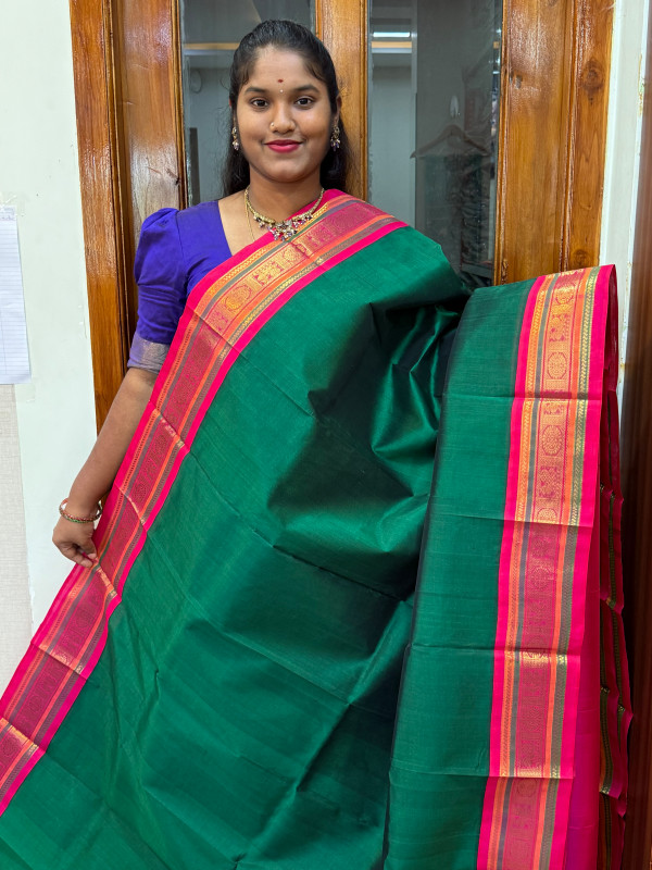 Silk Cotton Korvai Special Dark Green And Pink(SCKS02)