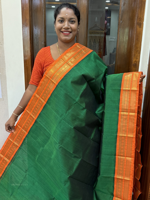 Silk Cotton Korvai Special Green And Orange(SCKSS75)