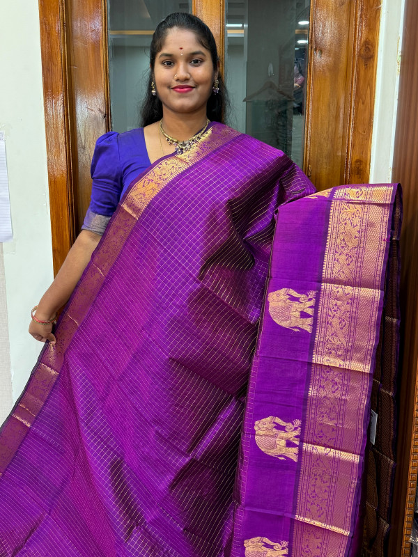 Silk Cotton Body Zari Kattam Self Magenta (SCZK02)