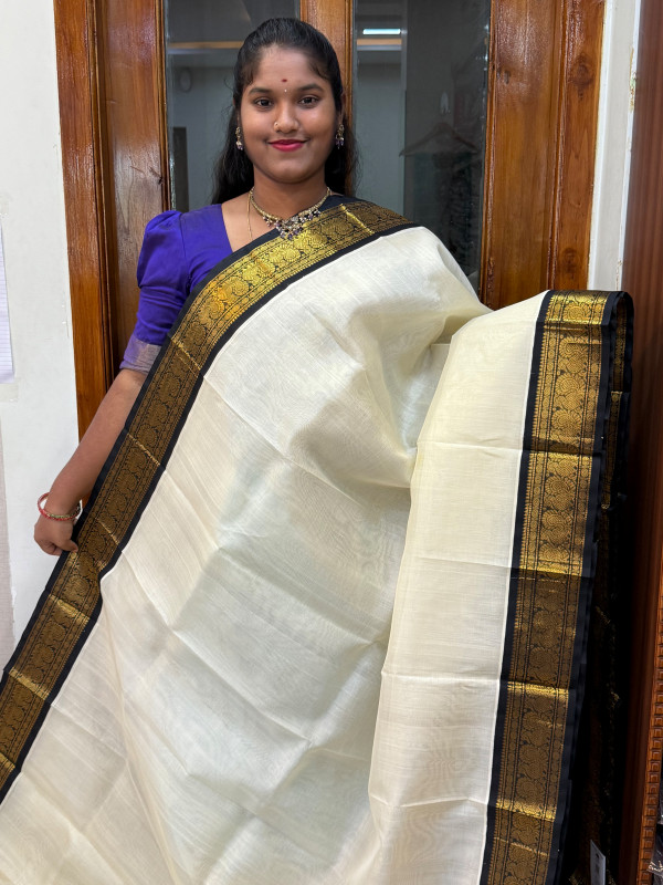 Silk Cotton Korvai Special Half White And Black(SCKS13)