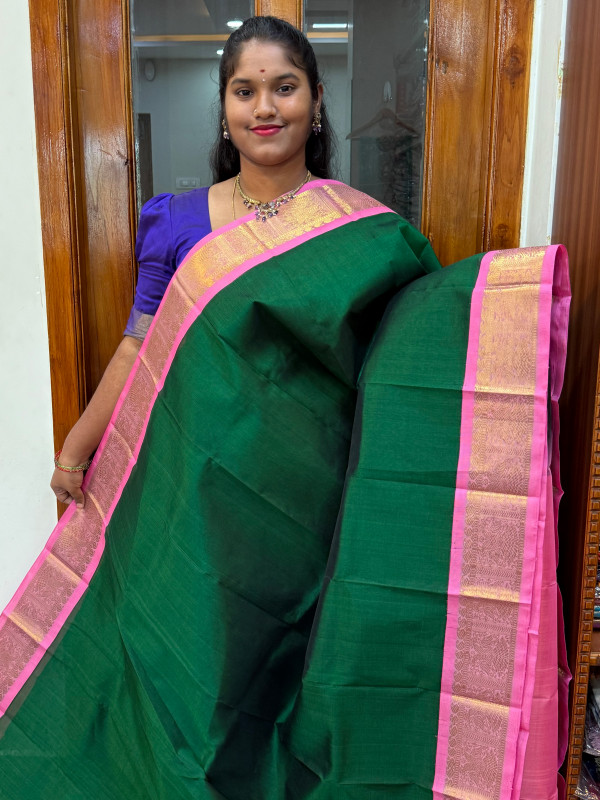 Silk Cotton Korvai Special Dark Green And Baby Pink(SCKS14)