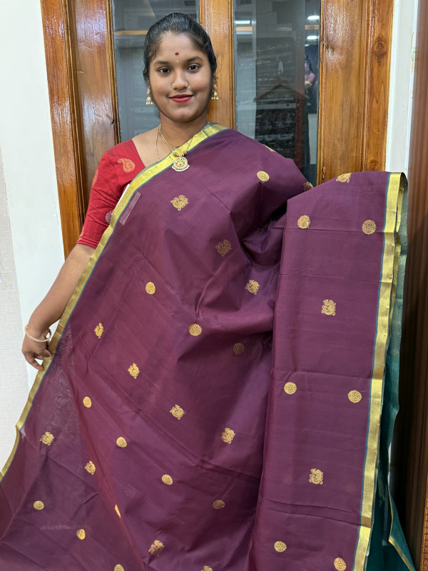 Silk Cotton Medium Body Buttas Brown And Peacock Green(SCMBB86)