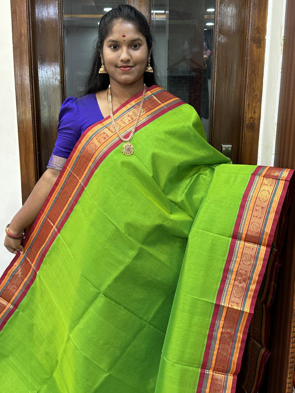 Silk Cotton Korvai Special Parrot Green And Maroon(SCKSS65)