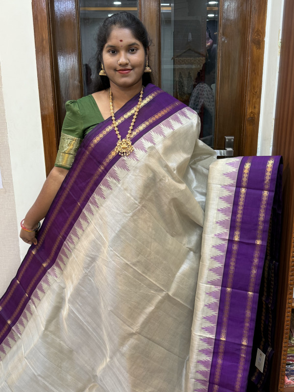 Silk Cotton Korvai Rettapet Temple Border Tussar And Purple(SCKRTB16)