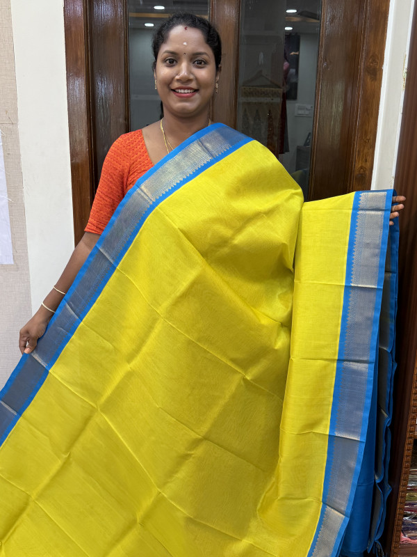 Silk Cotton Korvai Special Lime Yellow And CS Blue(SCKSS84)